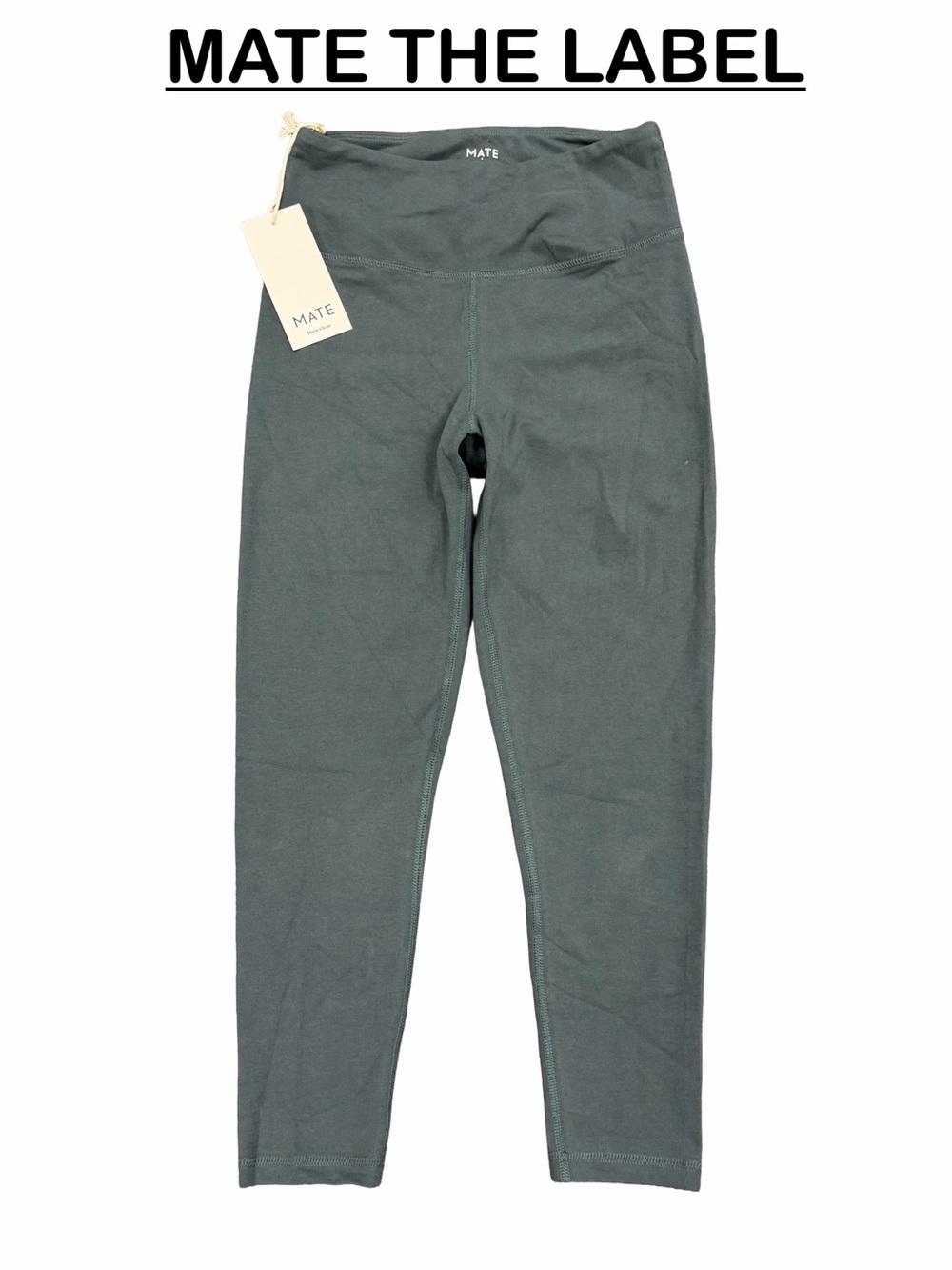 NWT MATE THE LABEL Forest Green 100% Organic Stretch Midi Leggings, Size: Small